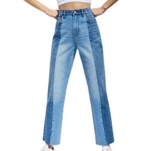 BDG Two Tone Cutoff Mom Relaxed Straight Leg Jeans